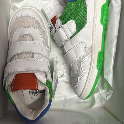 Primigi Soft Nappa Leather & Mesh Trainers – White/Blue/Green