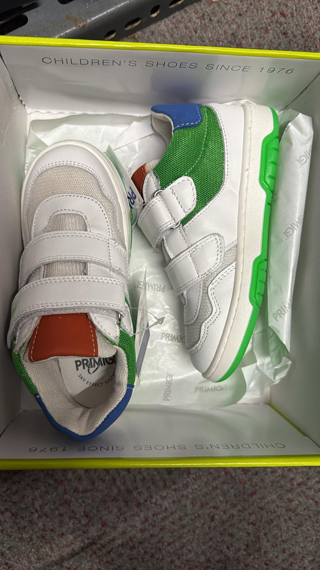 Primigi Soft Nappa Leather & Mesh Trainers – White/Blue/Green