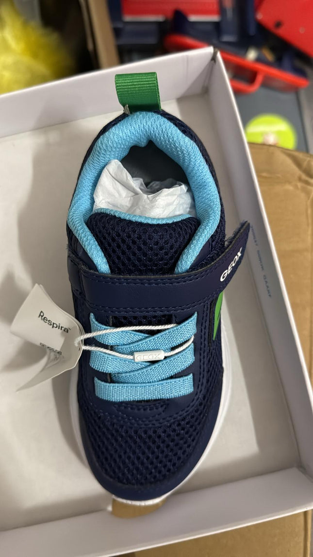 Geox B Sprintye B. C Mesh & Geobuck Trainers – Navy/Light Green
