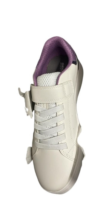 Geox Boys' J Eclyper A Synthetic Leather + Glitter Synthetic Patent Shoes – White/Lavender