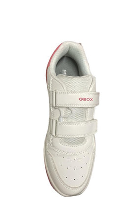 Geox Boys' J Washiba Synthetic Leather Shoes – White/Coral