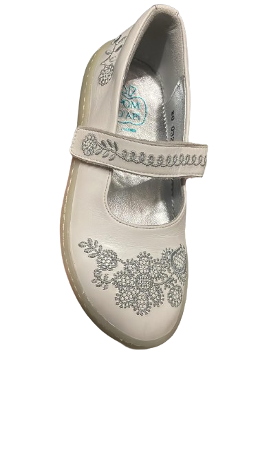 Pomdapi Girls' Stampy Baby Brod Leather Kids Shoes - White