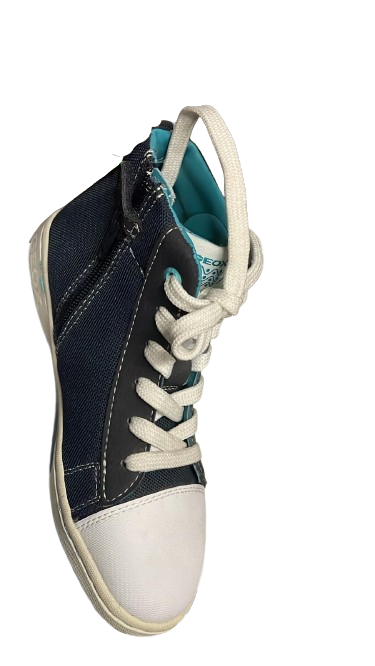 Geox J Mania Boys' Shoes - Mesh & Printed Debossed Buck - Navy/Sky