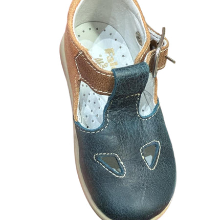 Falcotto Boys’ Suede First Walking Shoes – Blue/Orange/Sand