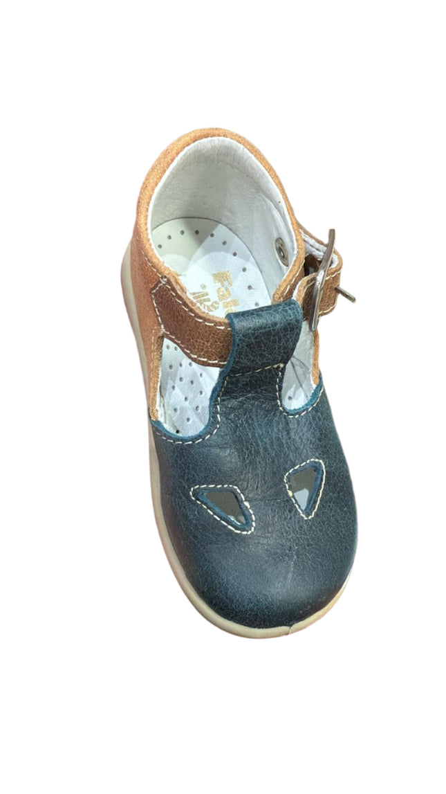 Falcotto Boys’ Suede First Walking Shoes – Blue/Orange/Sand