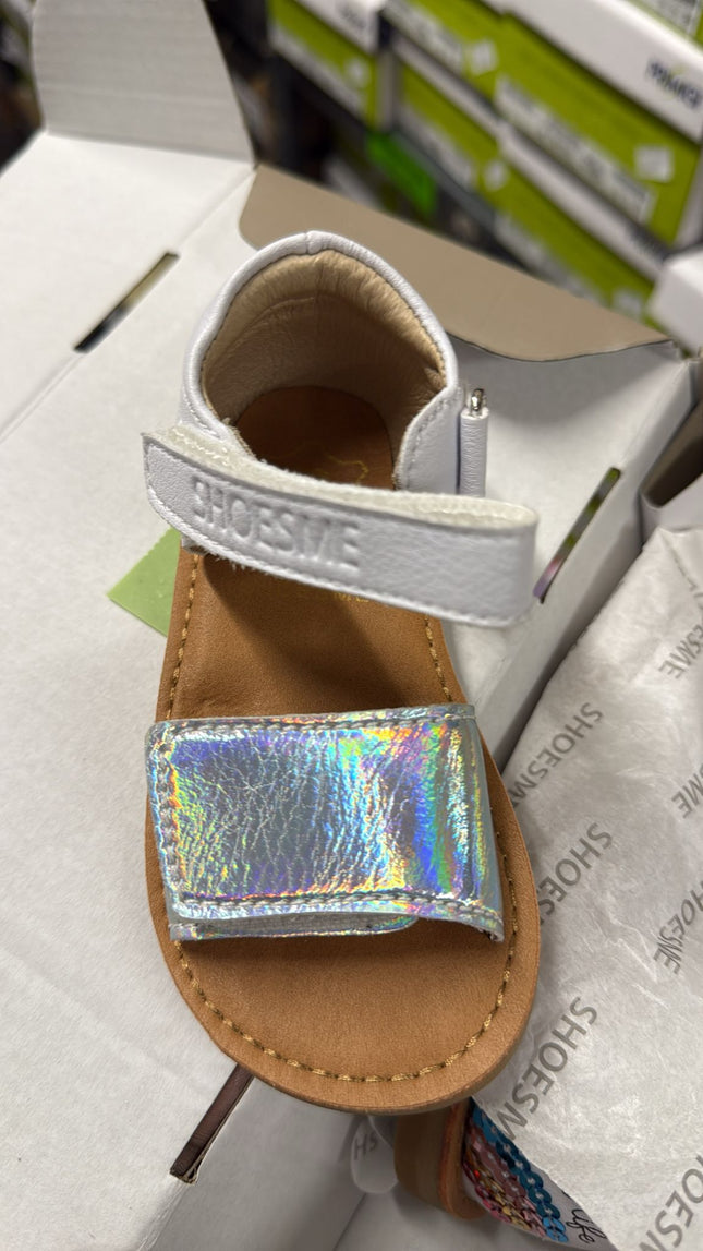 Shoesme Kids Leather Sandals - White Silver Rainbow