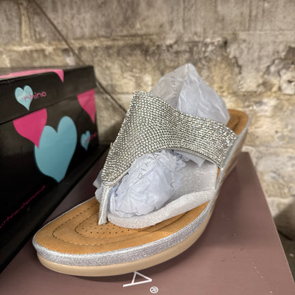 Cipriata Toe Post Diamonte Wedge Sandal - Silver