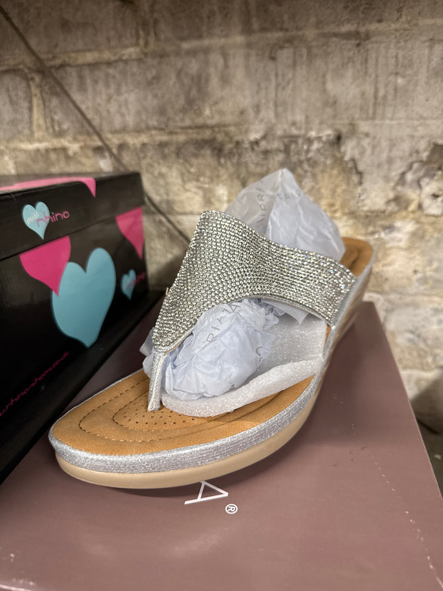 Cipriata Toe Post Diamonte Wedge Sandal - Silver