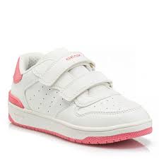 Geox J Washiba B Synthetic Leather Trainers - White/Coral