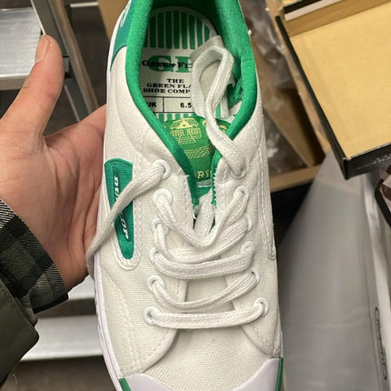 Green Flash Lacer Canvas Trainers with Rubber Sole – White/Green
