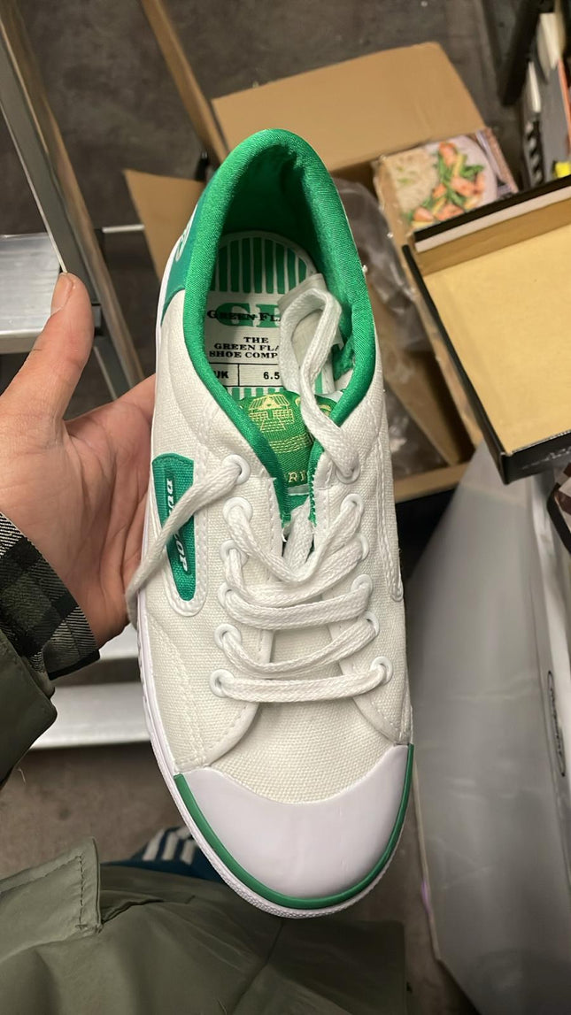 Green Flash Lacer Canvas Trainers with Rubber Sole – White/Green