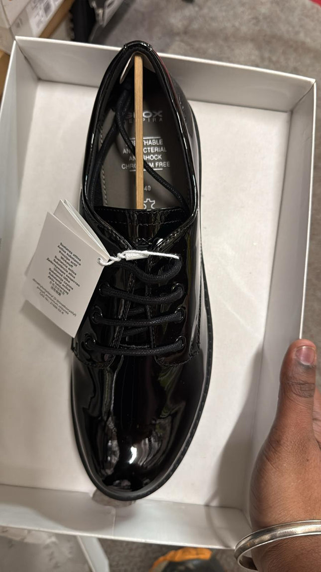 Geox Junior Casey G.C Synthetic Patent Shoes – Black