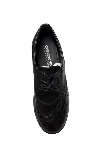 Geox J C Smooth Leather School Shoes – Black