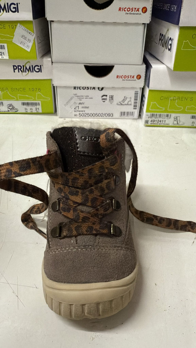 Geox Children's Leather Velcro Ankle Boots - Brown