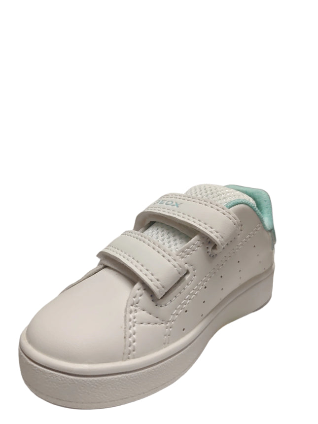 Geox Boys' Eclypera A Gabardine Shiny Gabardine Kids Shoe - White/Aqua