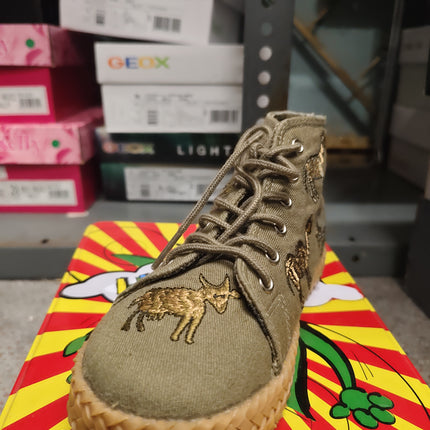 Pom D'Api Twill Caoutchouc Kids Shoes - Tilleul/Brod Animal