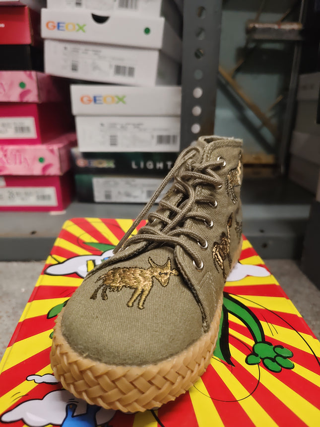 Pom D'Api Twill Caoutchouc Kids Shoes - Tilleul/Brod Animal