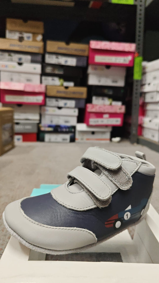 Robeez Racy Soft Sole Baby Shoes – Light Grey/Navy